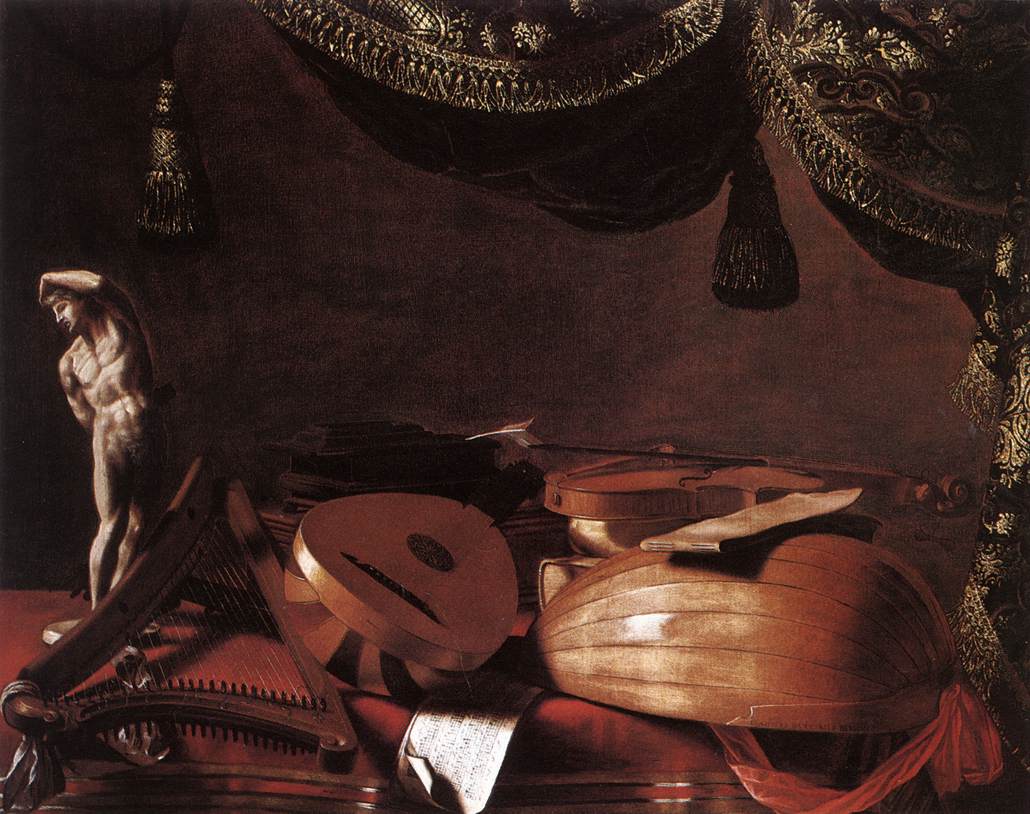 Still-Life with Musical Instruments and a Small Classical Statue  www